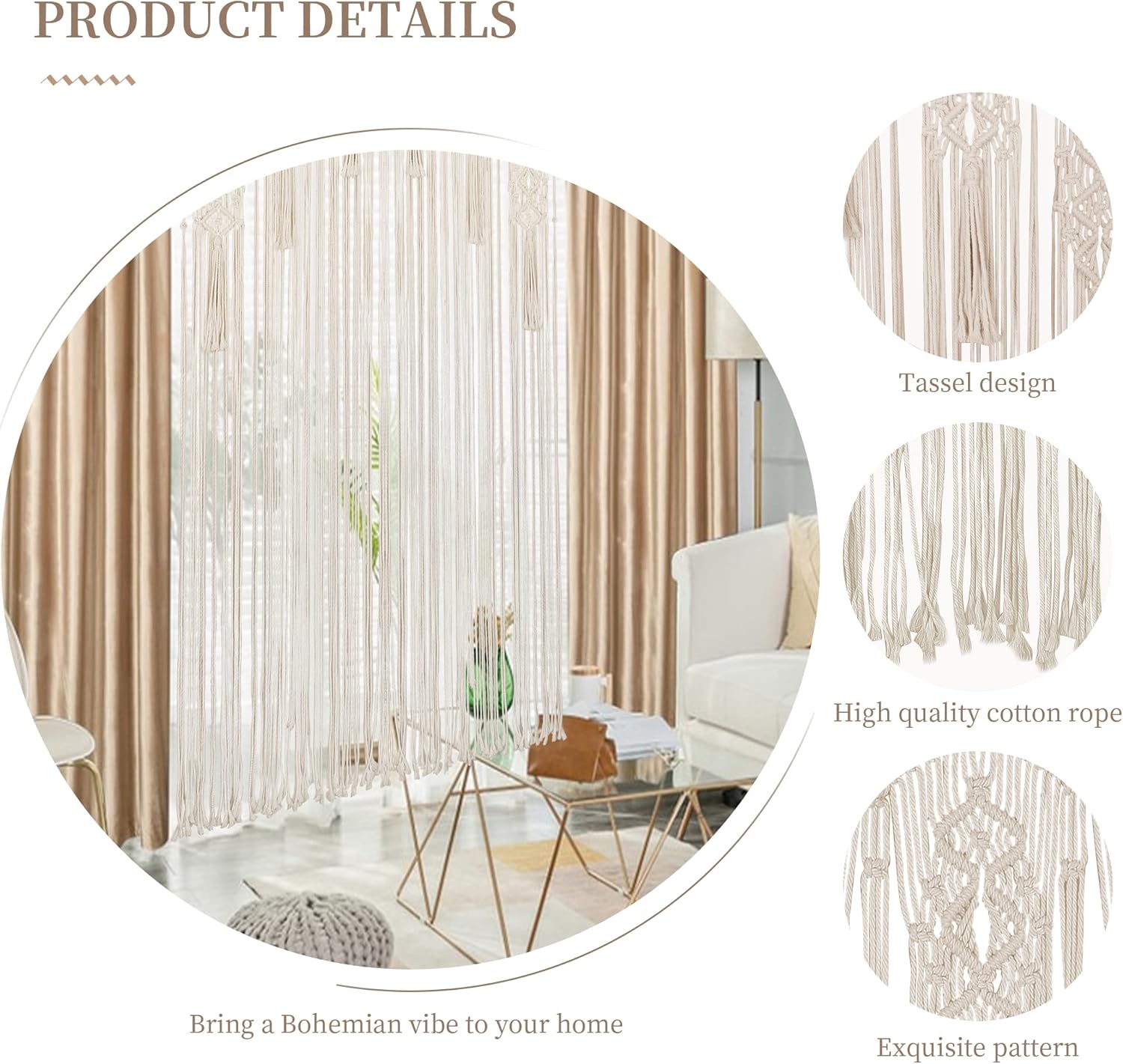 Boho Macrame Curtain Room Divider 79x35 Inches