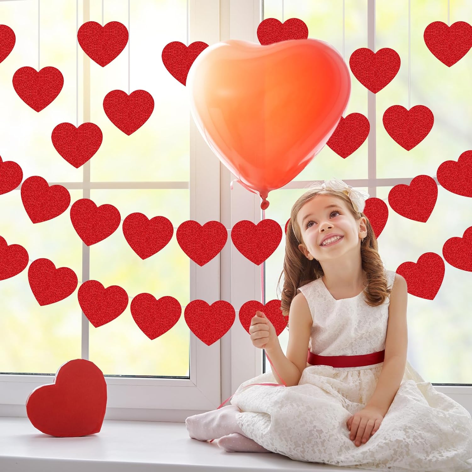 Red Glitter Heart Cutouts with Glue Points for Bulletin Board Decor