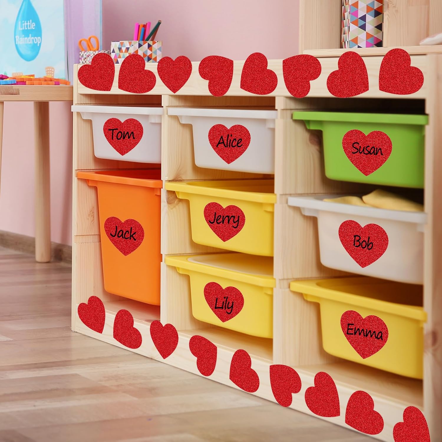 Red Glitter Heart Cutouts with Glue Points for Bulletin Board Decor