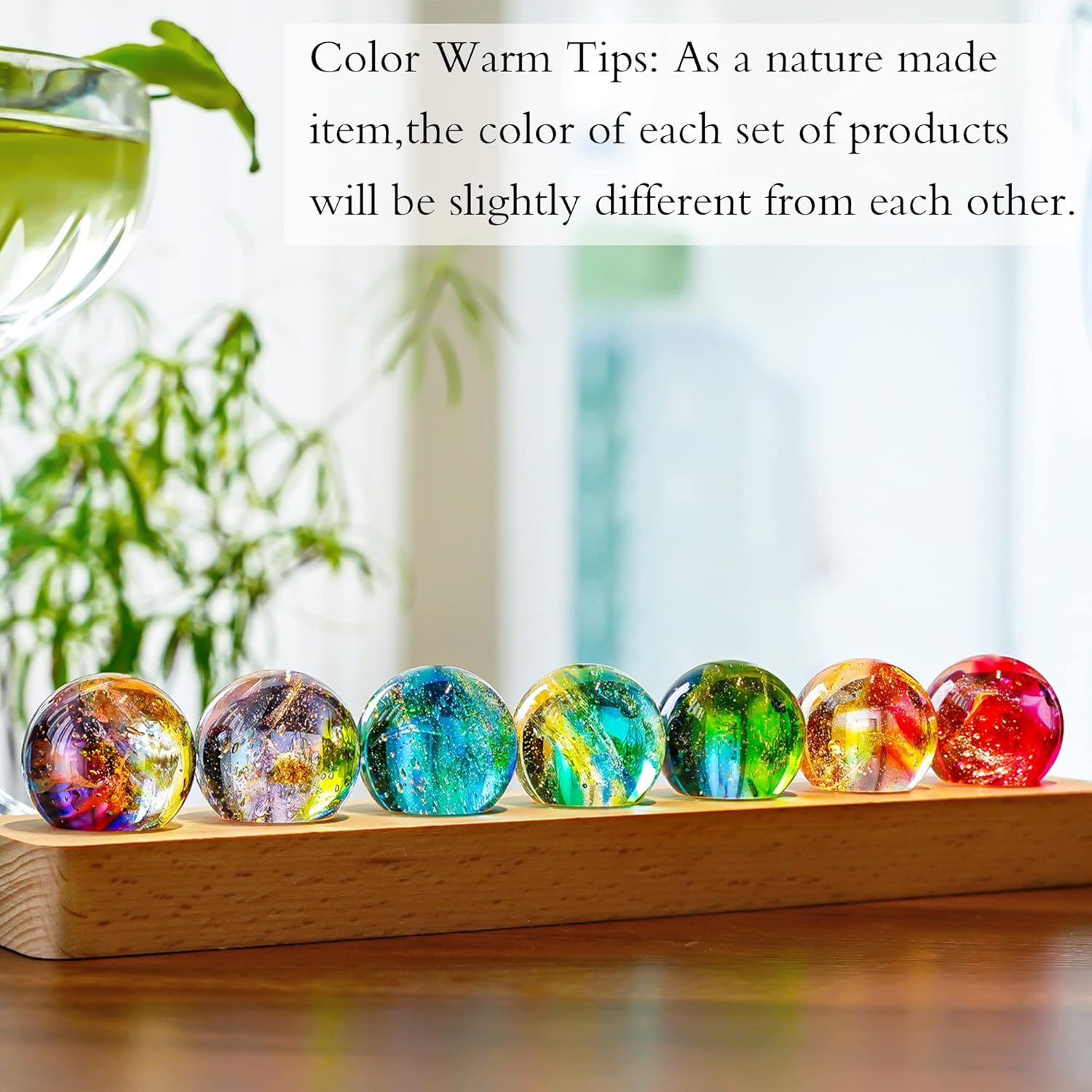 7 Chakra Healing Glass Egg Ornaments with LED Stand 6pcs