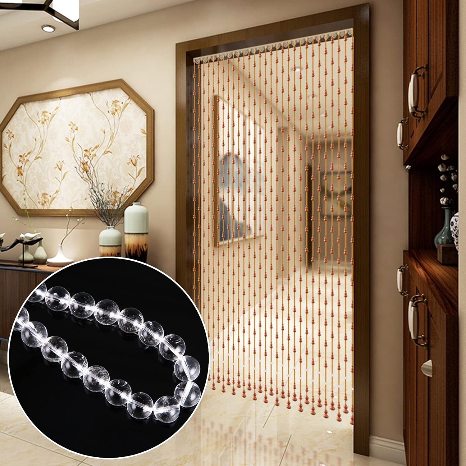Pengfei Beaded Curtain Natural Wood Door Divider