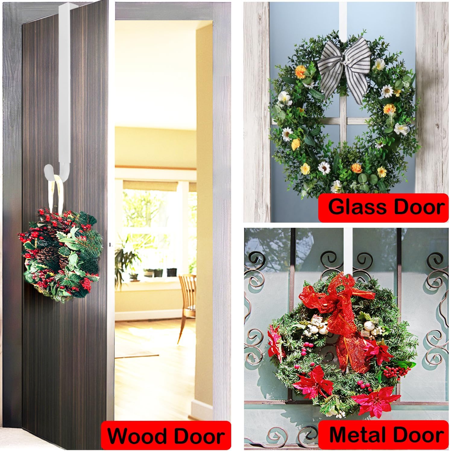 Adjustable Wreath Hanger for Front Door White