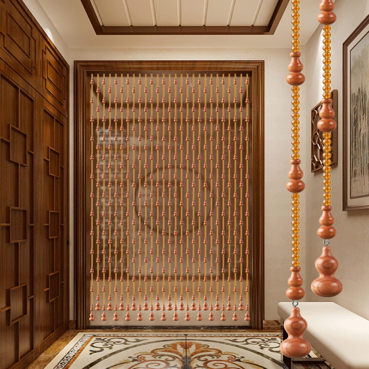 KDDEON Natural Wood Beaded Door Curtain