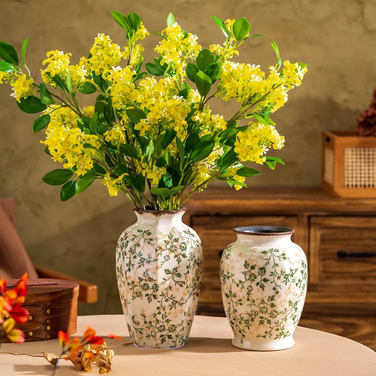 Vintage Pastoral Octagonal Ceramic Vase 91 Inch