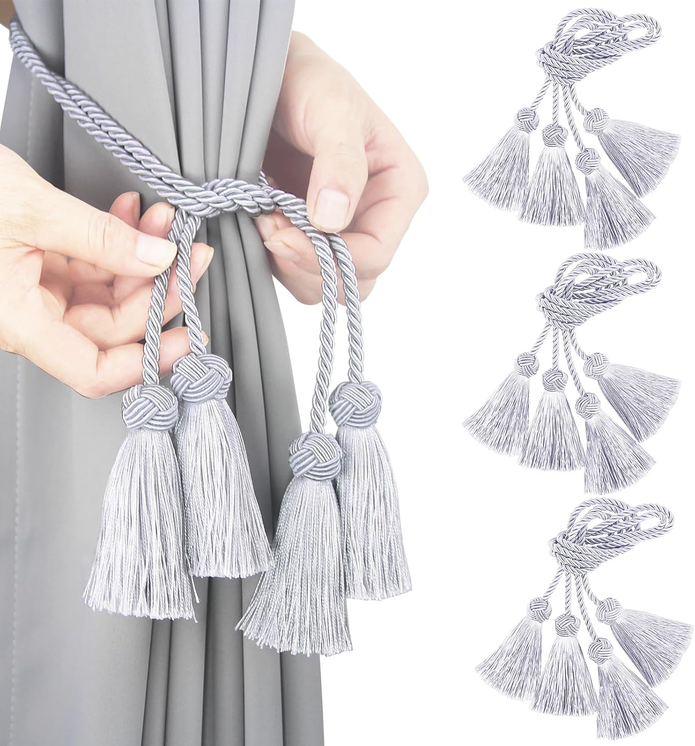 Elegant Grey Tassel Curtain Tiebacks 6 Pack