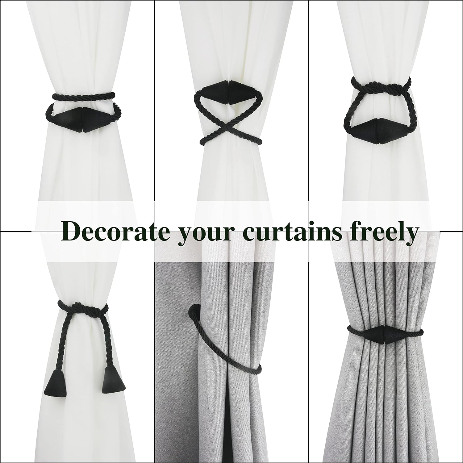 6 Pack Magnetic Curtain Tiebacks in Black