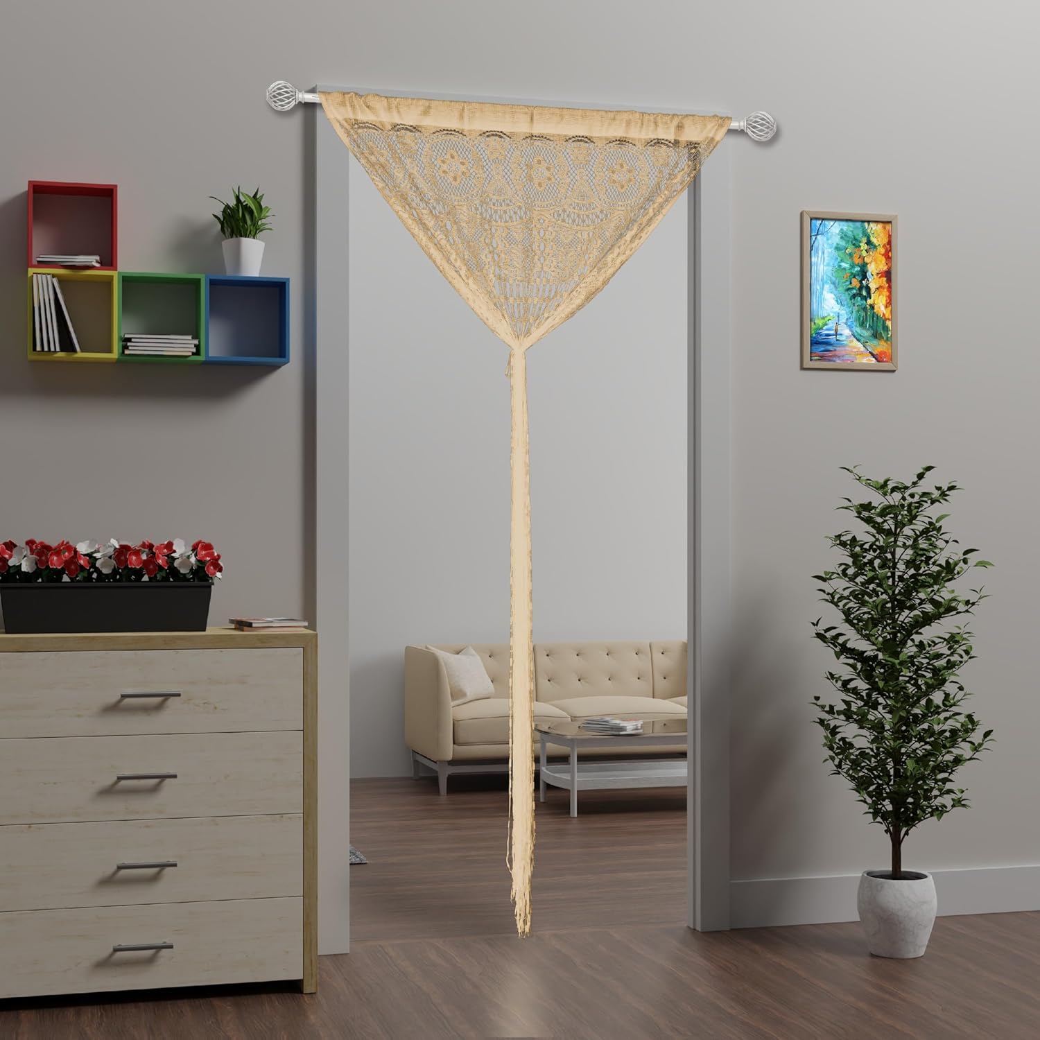 2 Pcs Boho Lace Door Curtain Panels for Bedroom Kitchen Doorways