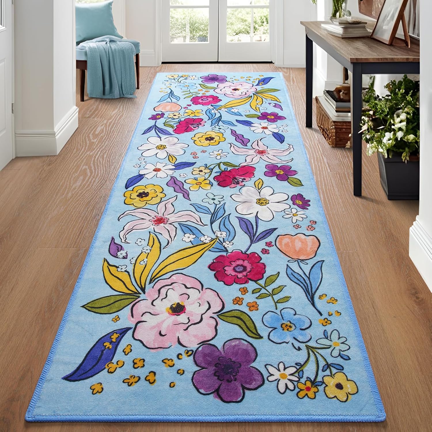 ST BRIDGE Floral Kitchen Runner Rug 2x6 Blue