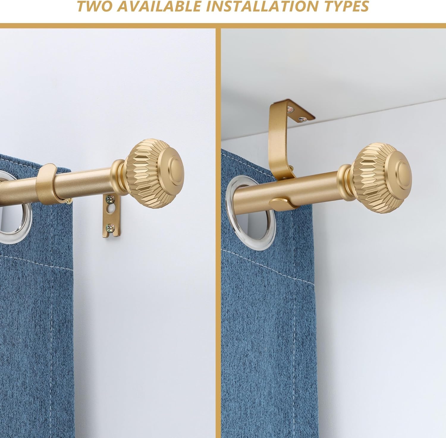 Gold Curtain Rods for Windows 48-84 Inches Adjustable Heavy Duty with Lantern Ball Finials