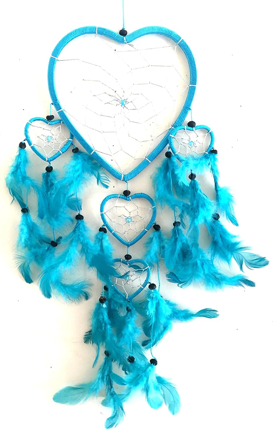OMA Dream Catcher Turquoise Blue Feather Heart Shape with Crystal Beads 7 Diameter