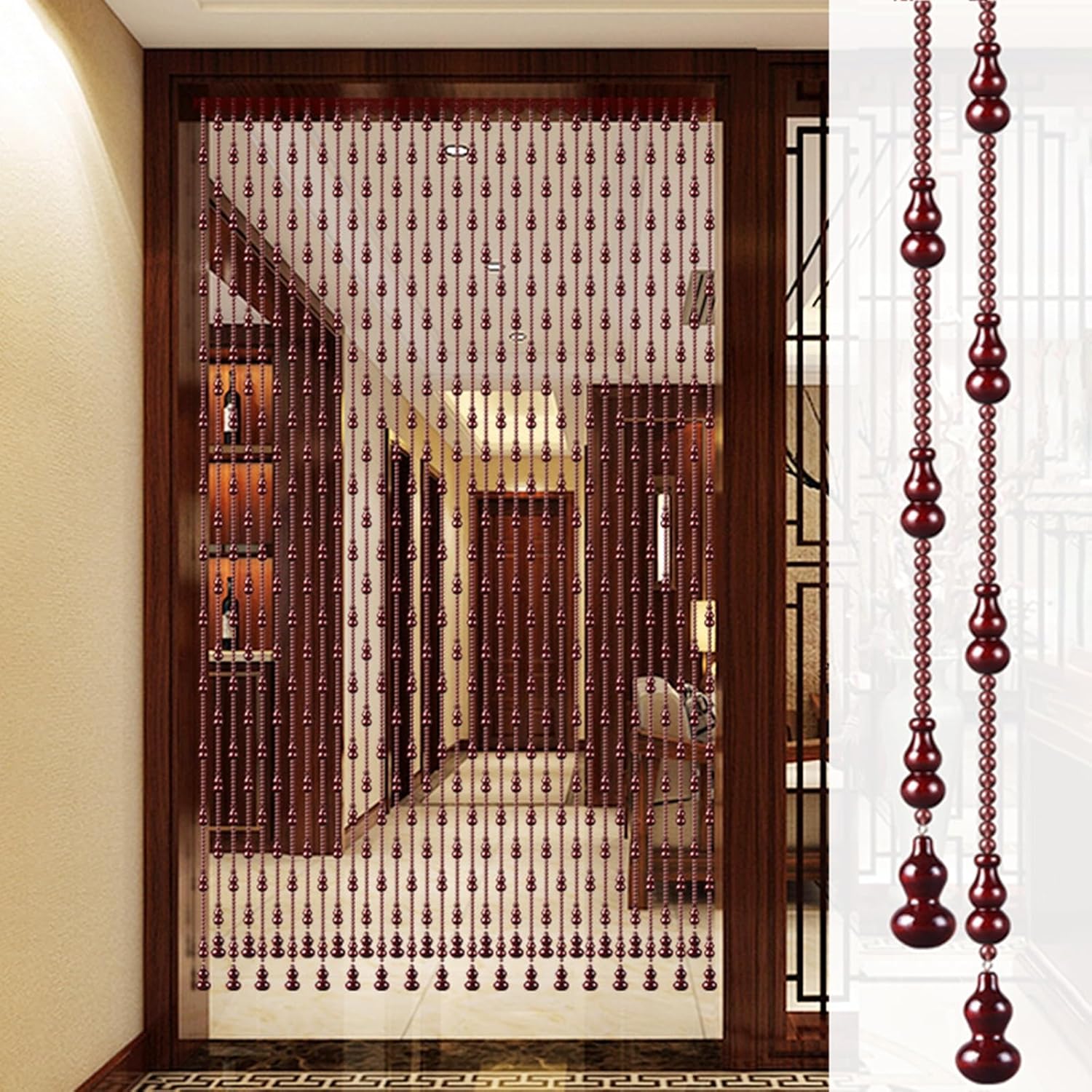 NEVKA Hanging Room Divider Wooden Bead Curtains for Doorways