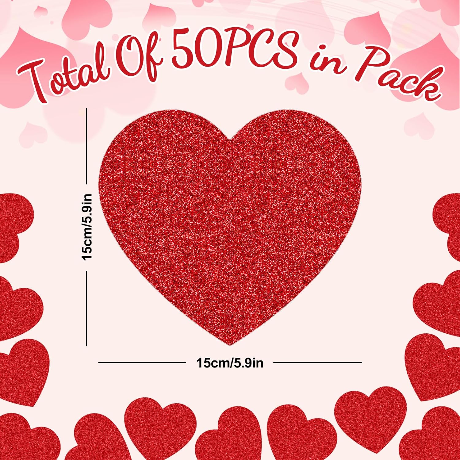 Red Glitter Heart Cutouts with Glue Points for Bulletin Board Decor