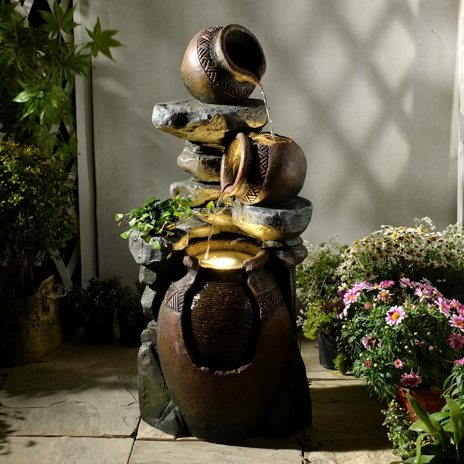 Eheuan 384 Inch 3 Tier Water Fountain with LED Light and Pump