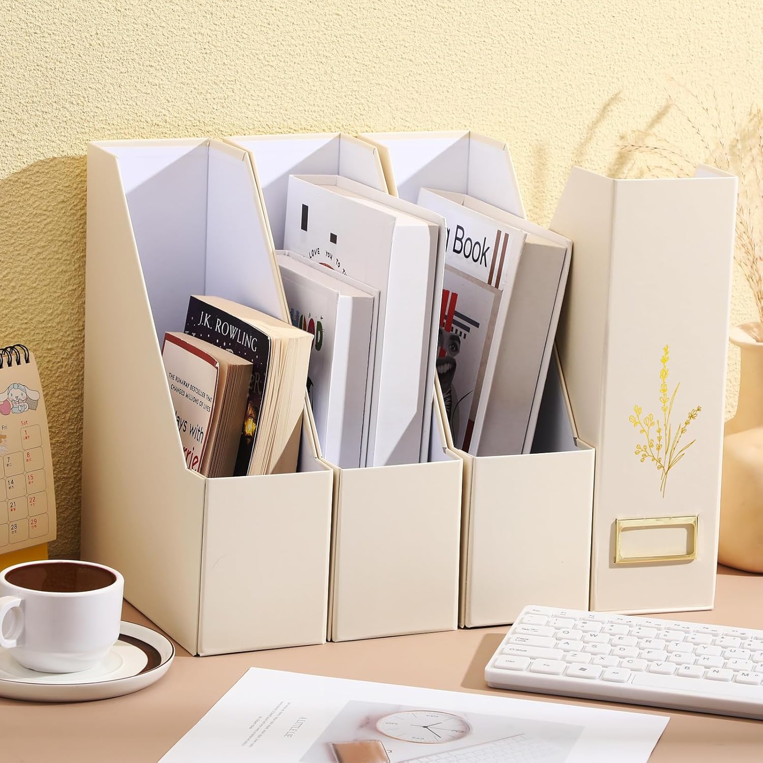 5 Pack Magazine File Holder Vertical Desk Organizer Beige