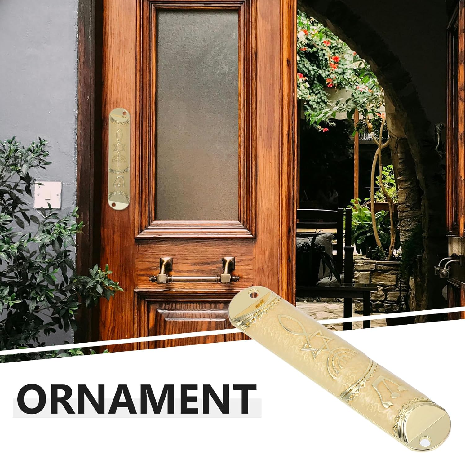 PRETYZOOM Beige Metal Mezuzah with Scroll for Door