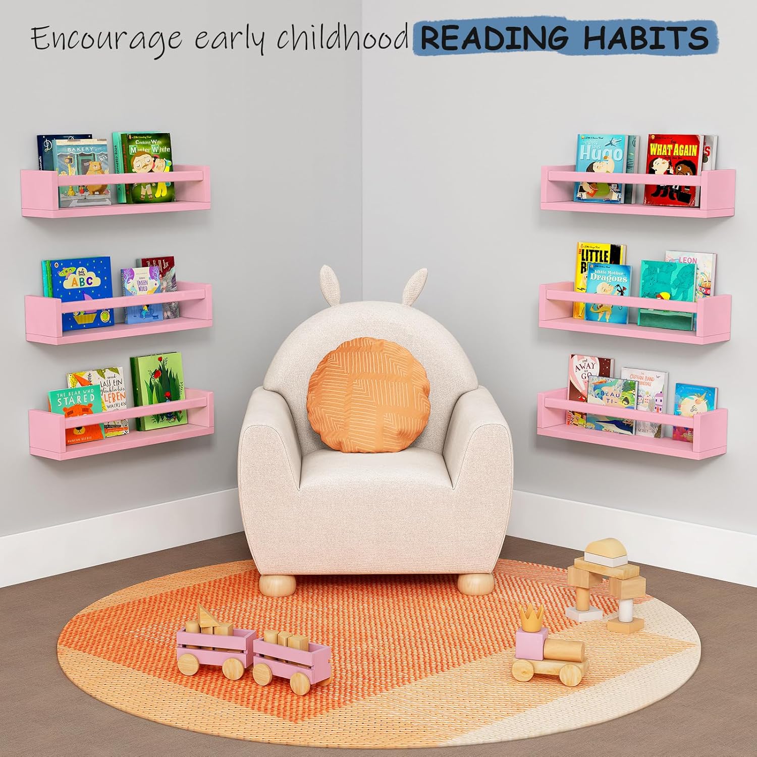 Pink Floating Shelves Set of 3 for Nursery and Kids Room