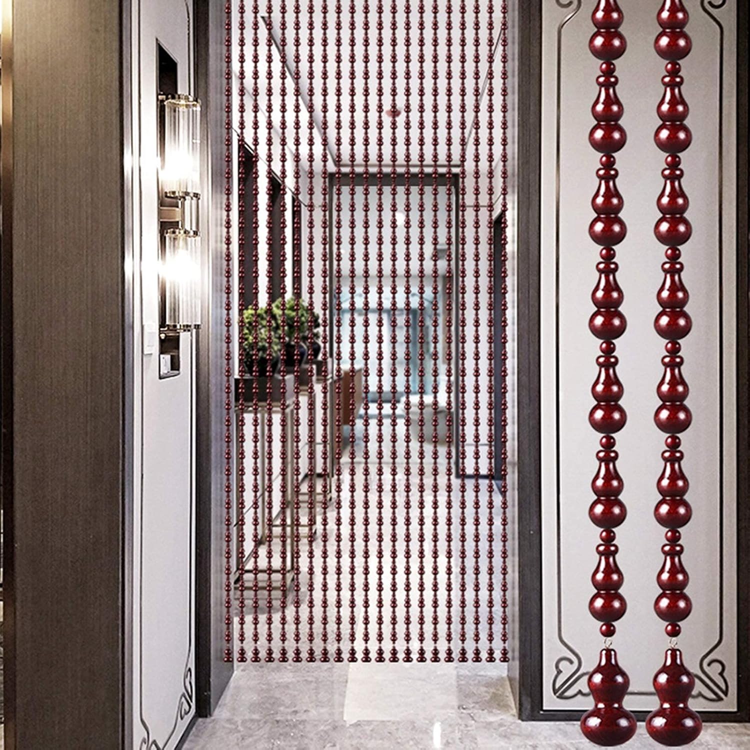 Fuchsia Peach Wood Bead Curtain for Door
