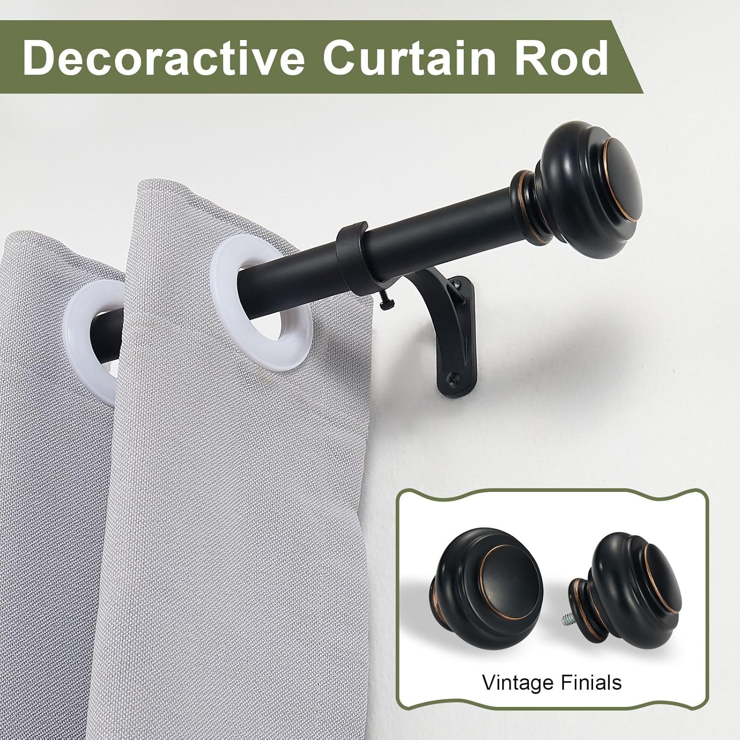 Vimayta 1 Inch Diameter Curtain Rods with Resin Finials 28-48 Inches