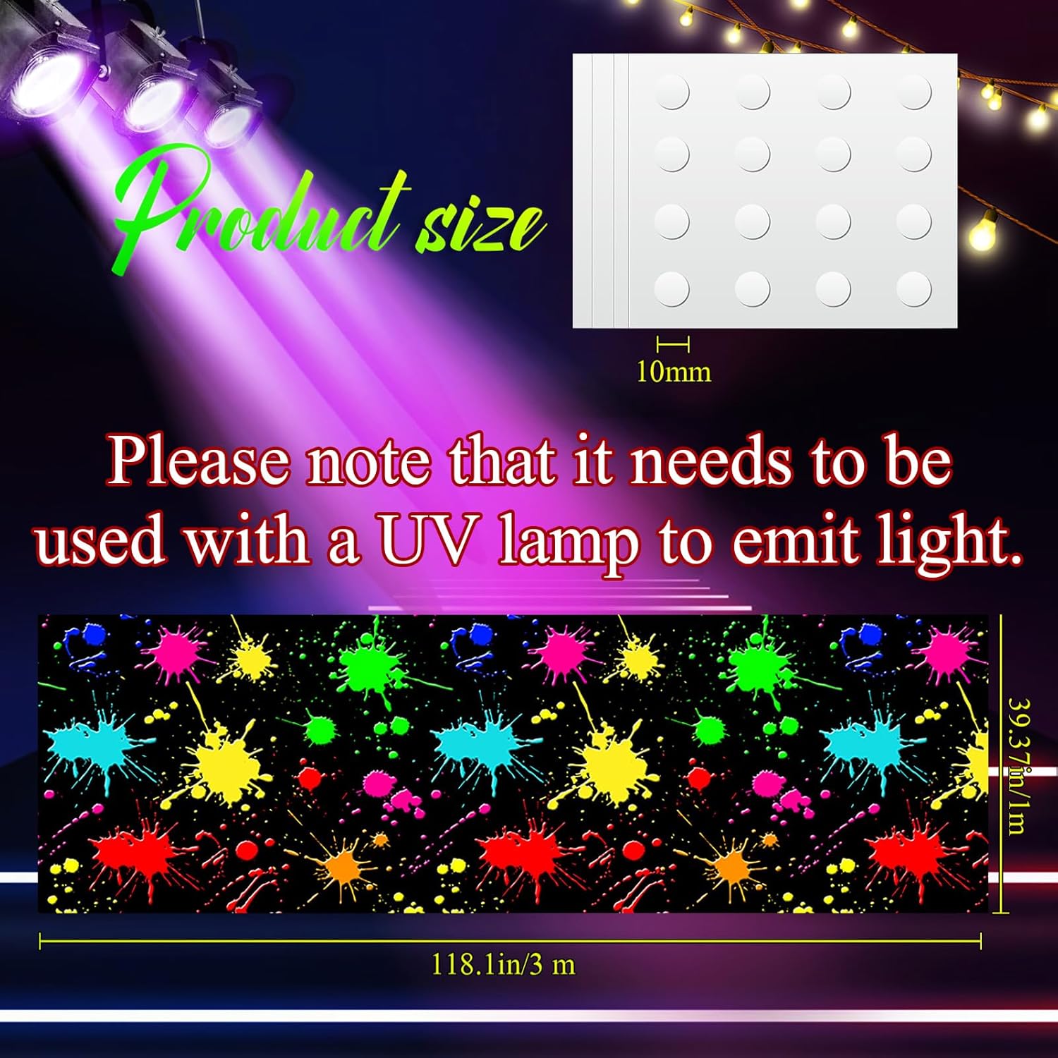 Haull Neon Dance Floor Glow in the Dark Runner UV Reactive Blacklight Party Decor