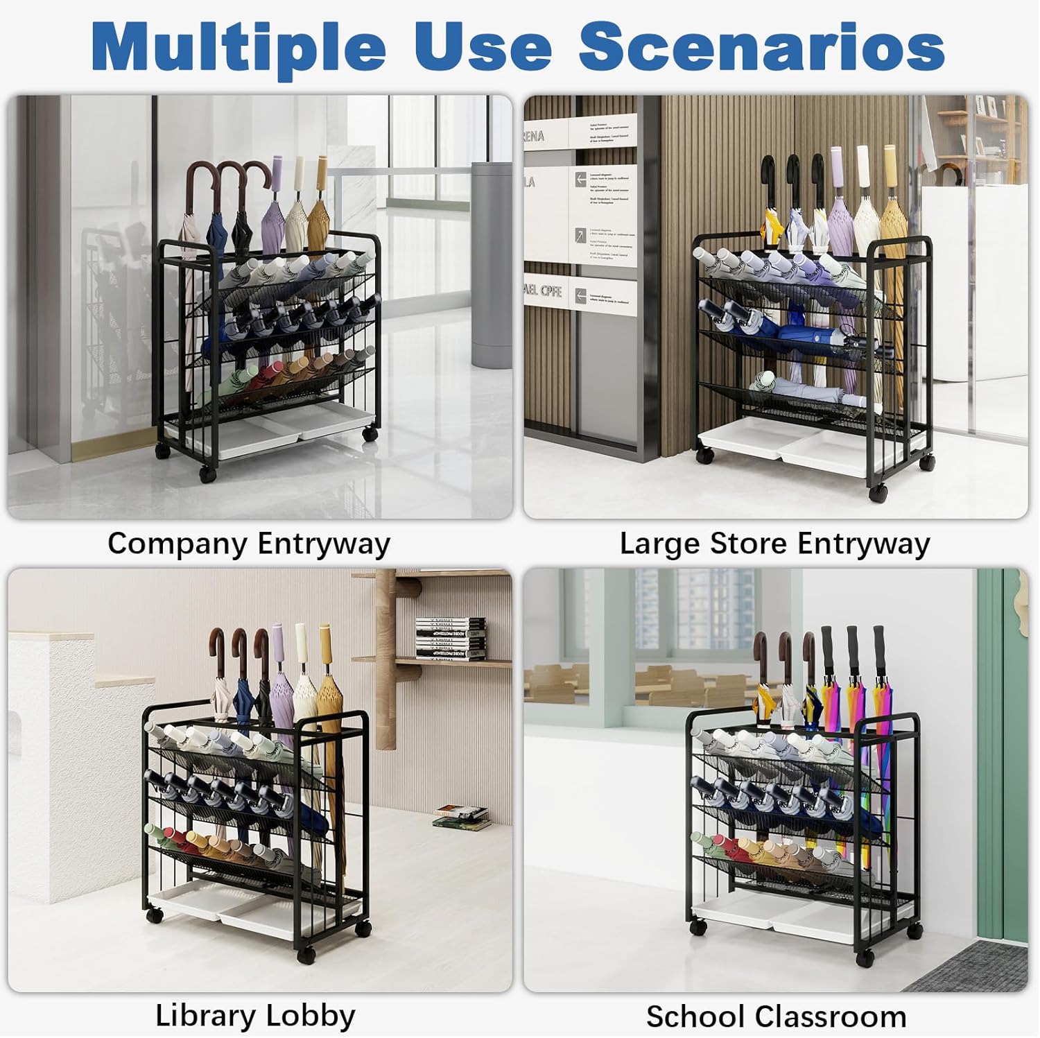 Natwind Umbrella Holder with Wheels for Entryway Commercial Use Black
