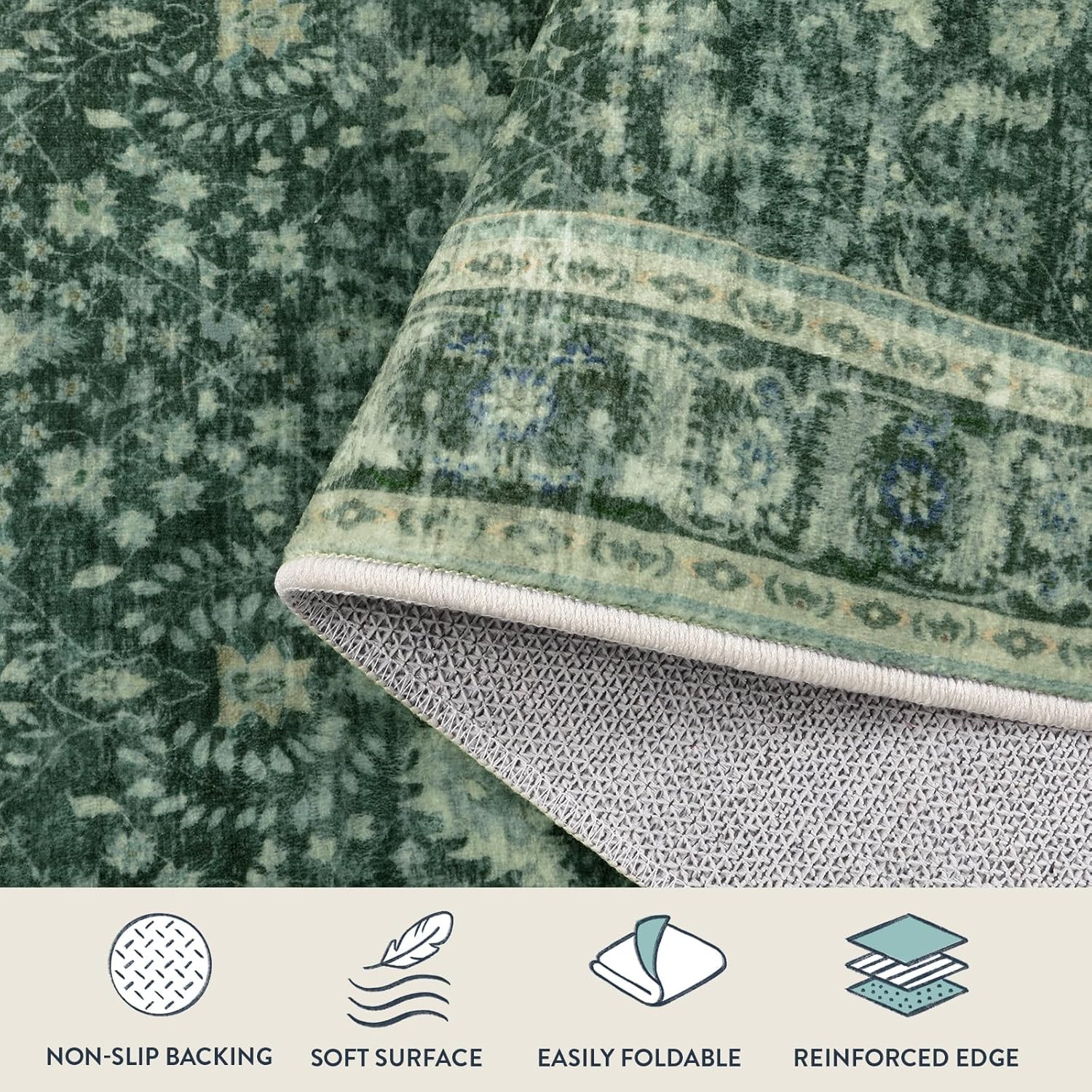 Lahome Vintage Green Washable Kitchen Runner Rug 2x6ft