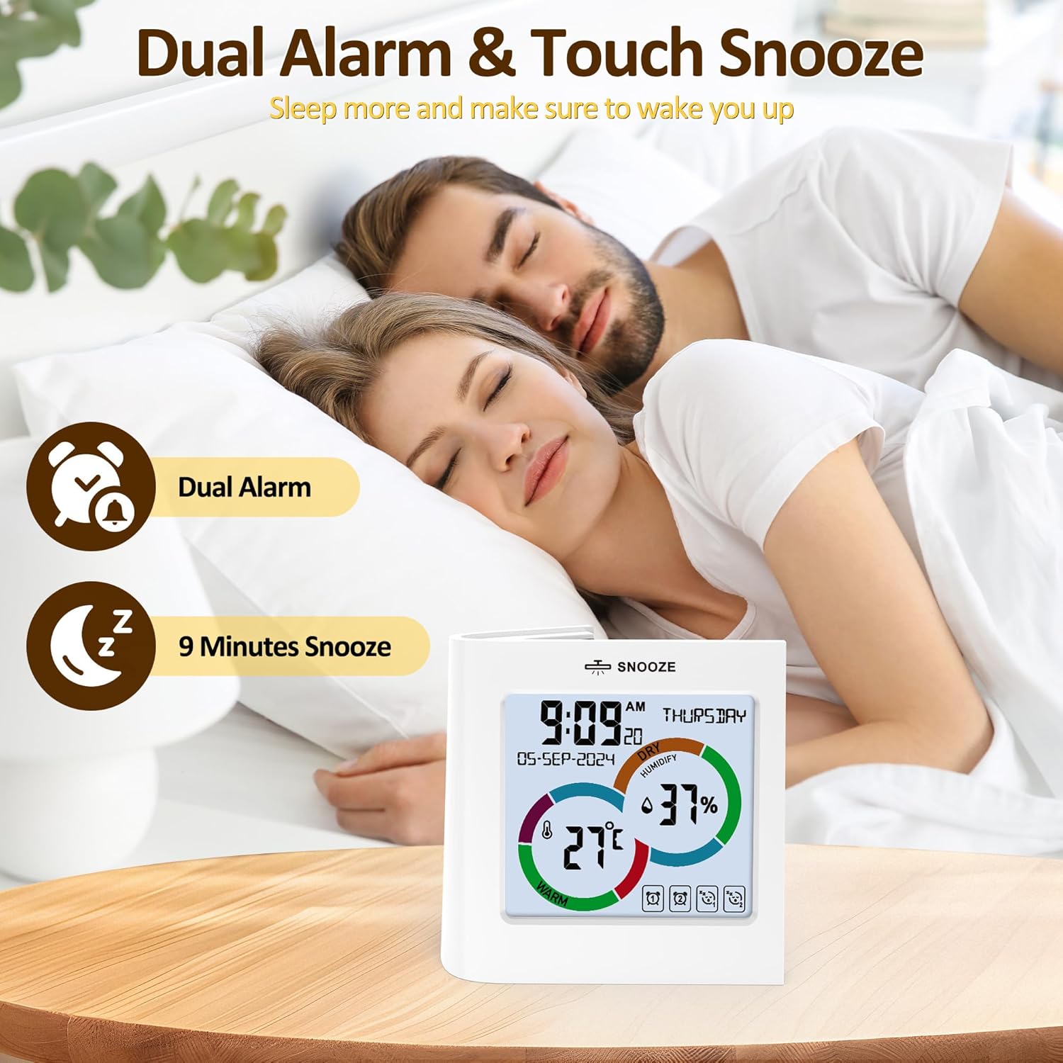 VOILEIPAGI Digital Desk Clock with Temperature Humidity Monitor