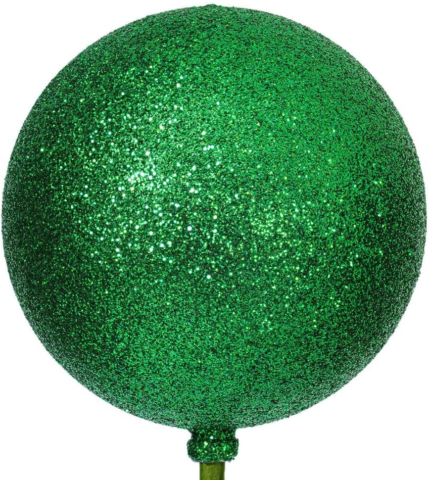 Vickerman 3 Inch Green Glitter Ball Ornament Stick 12 Per Bag