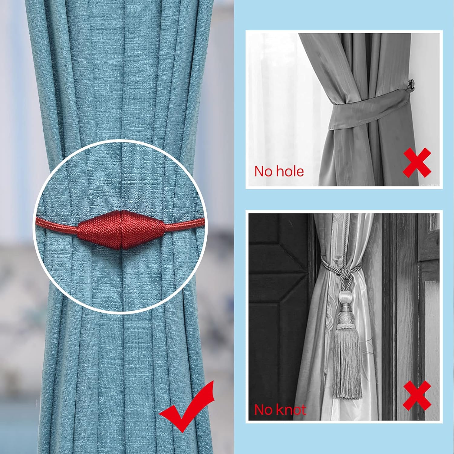 NICEEC 2 Pack Magnetic Curtain Tiebacks Red