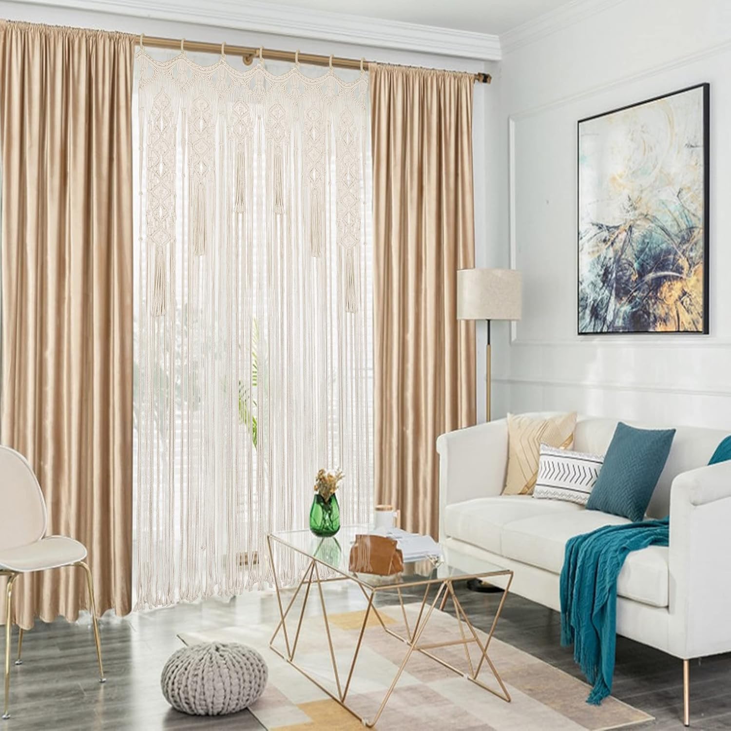 Boho Macrame Curtain Room Divider 79x35 Inches