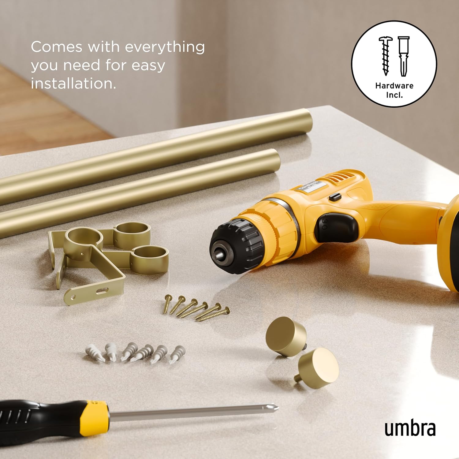 Umbra Cappa Modern 1 Inch Curtain Rod Set