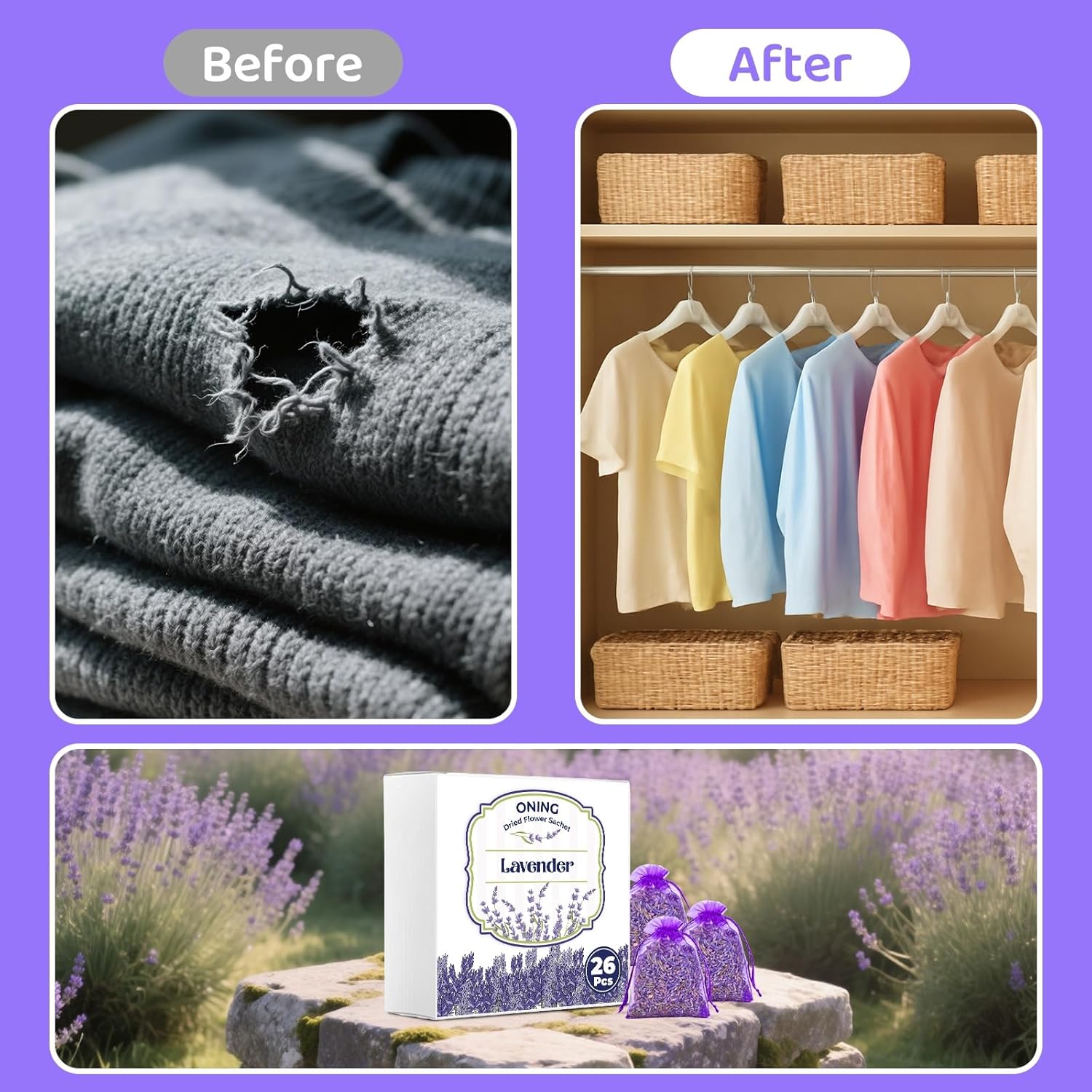 26 Pack Lavender Sachet Bags for Home and Wardrobe