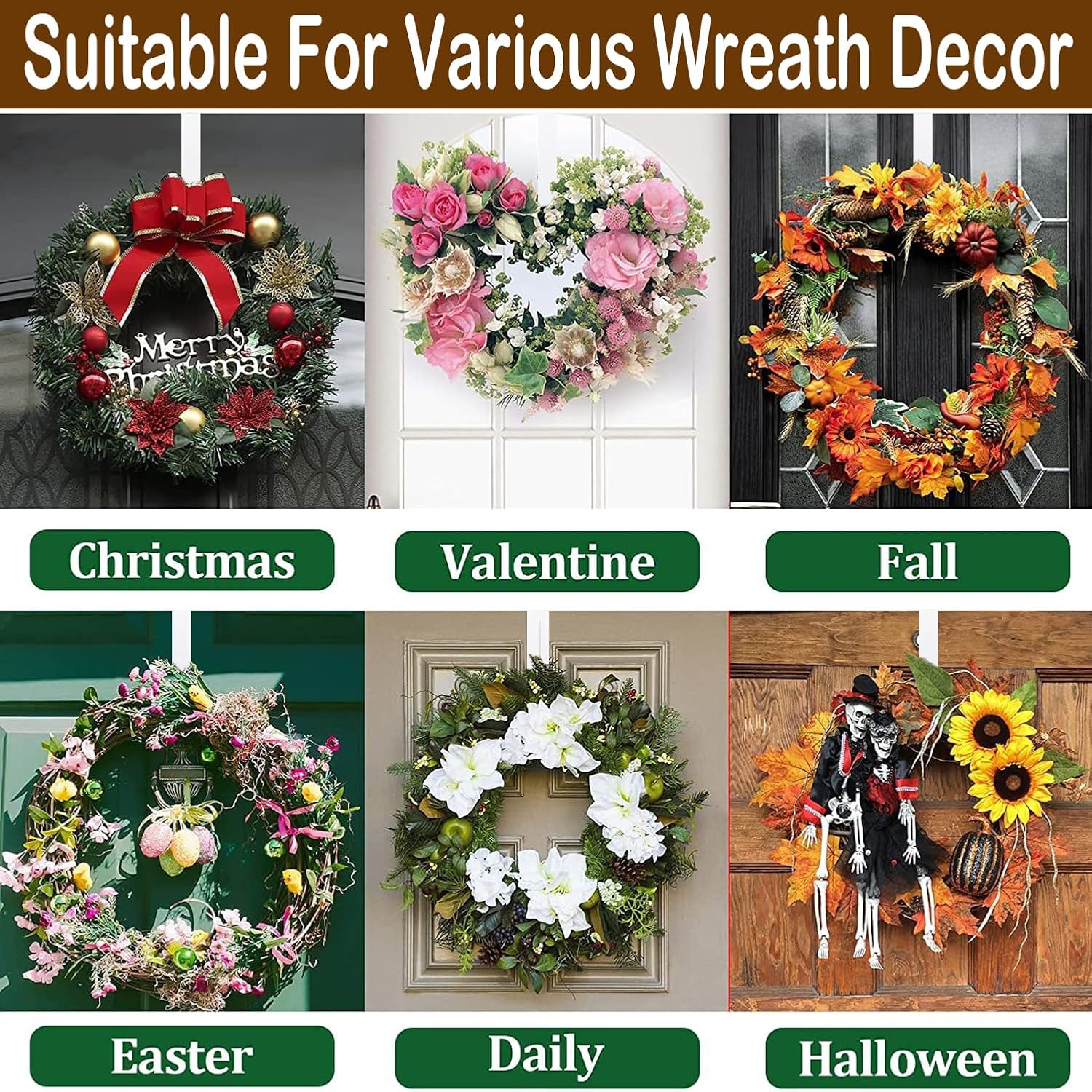 Adjustable Wreath Hanger for Front Door White