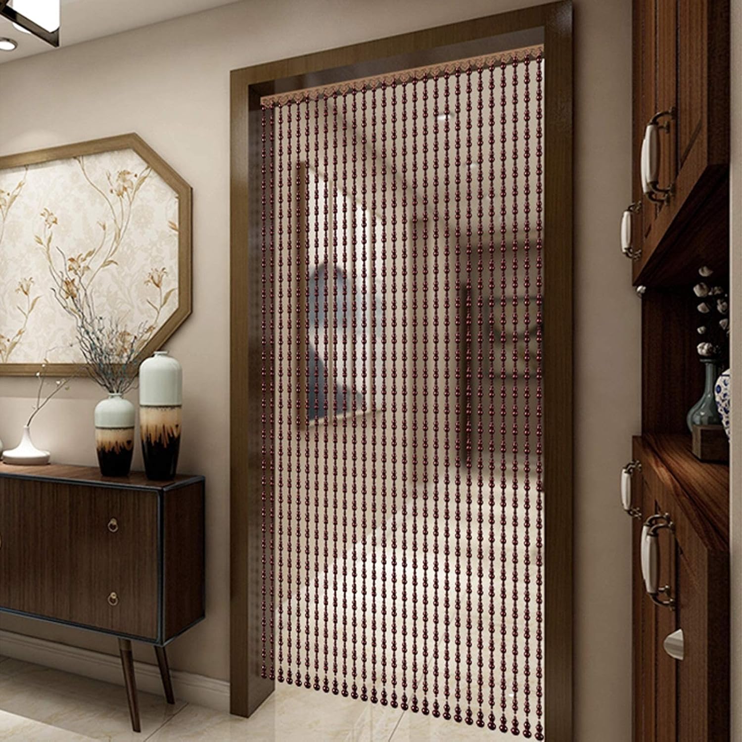 Fuchsia Peach Wood Bead Curtain for Door