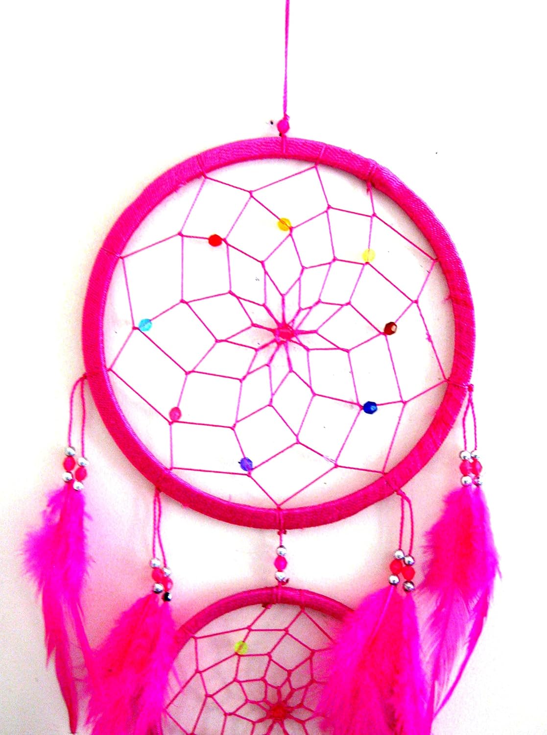 OMA Pink Dream Catcher with Feathers and Beads LARGE 33 x 7