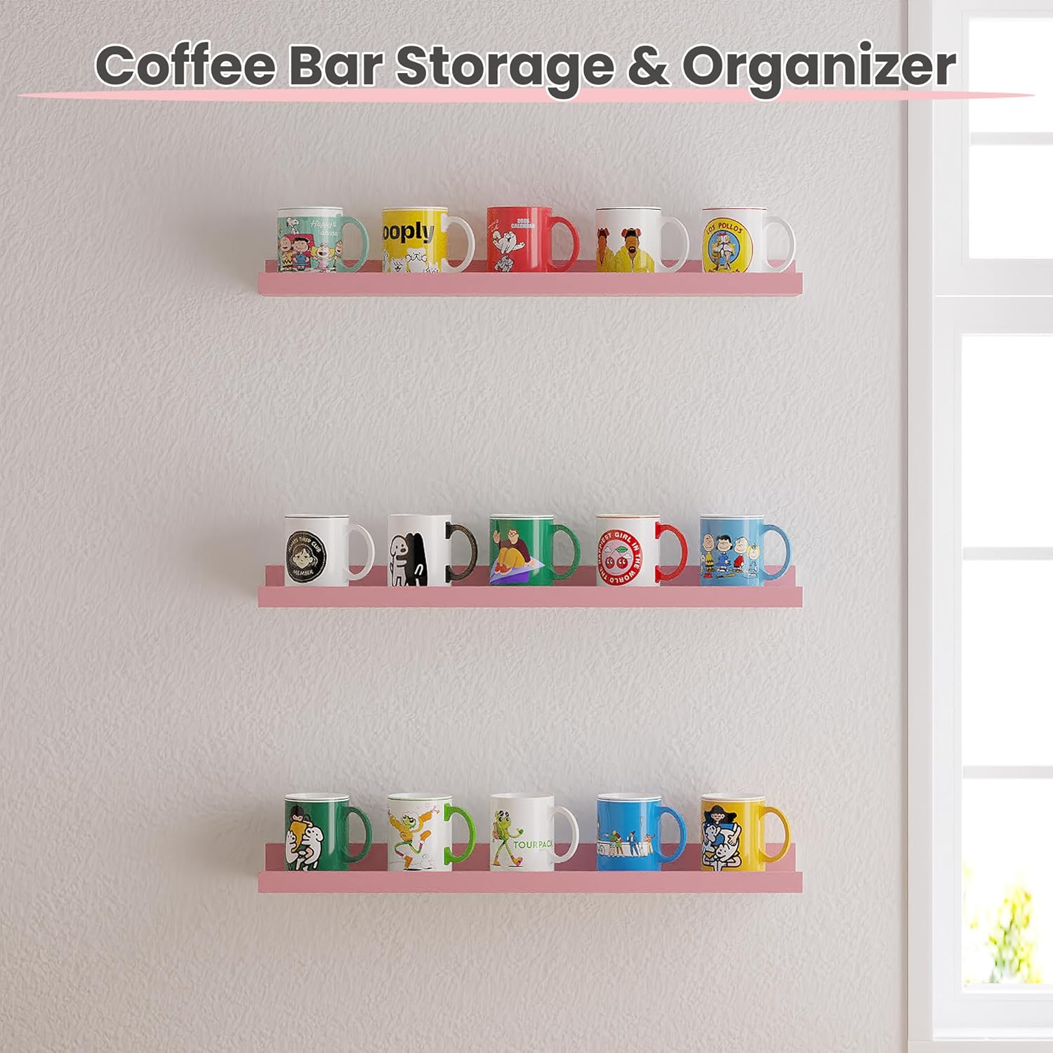 Upsimples Pink Floating Wall Shelves 6 Pack