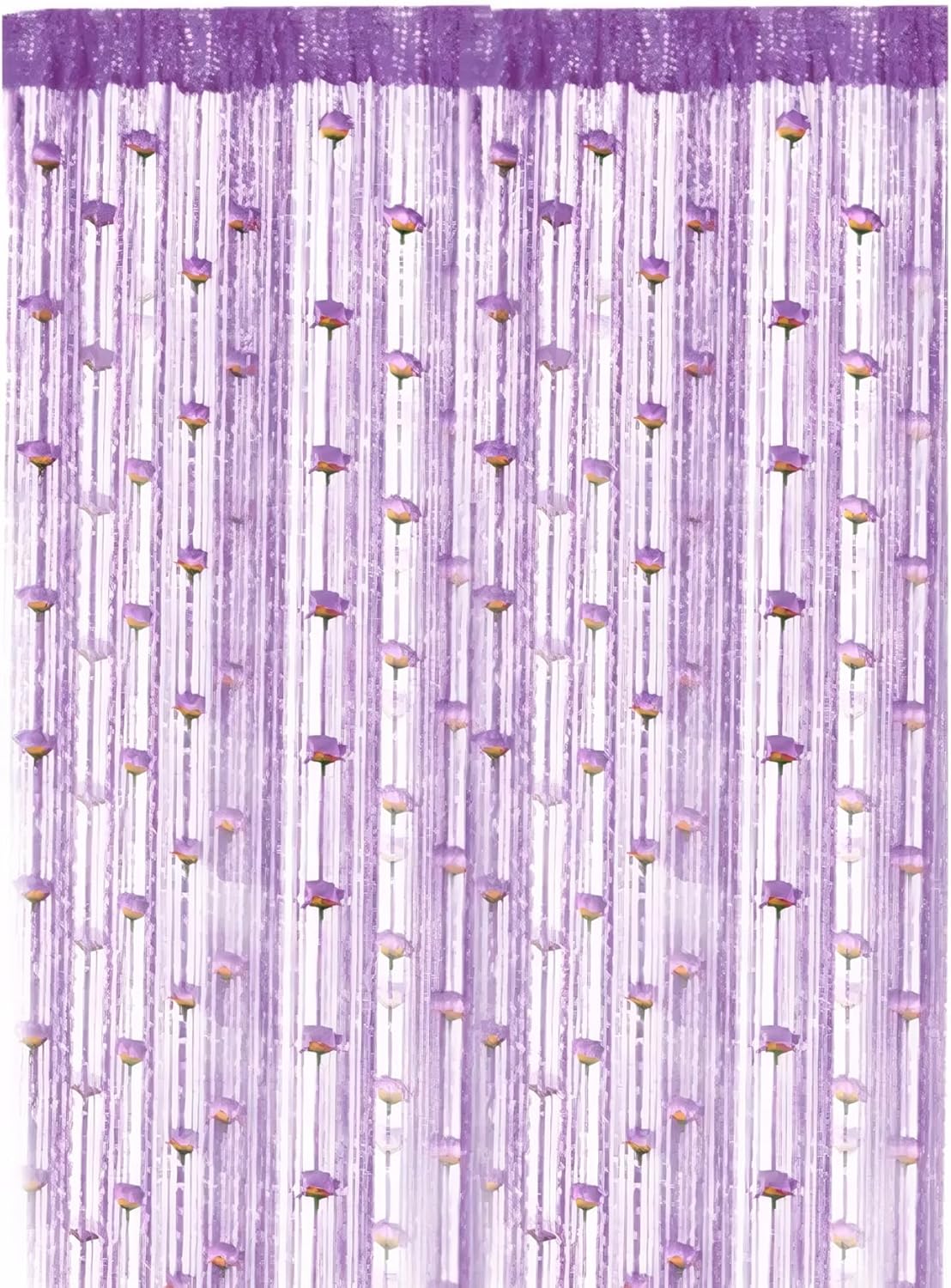 Beaded Door Curtain with Rose Rod Pocket Thread Fringe Decor