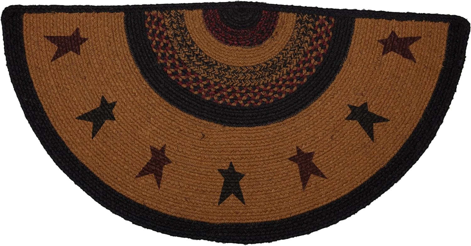 VHC Brands Primitive Star Jute Yellow Accent Rug Half Circle with Pad 165x33