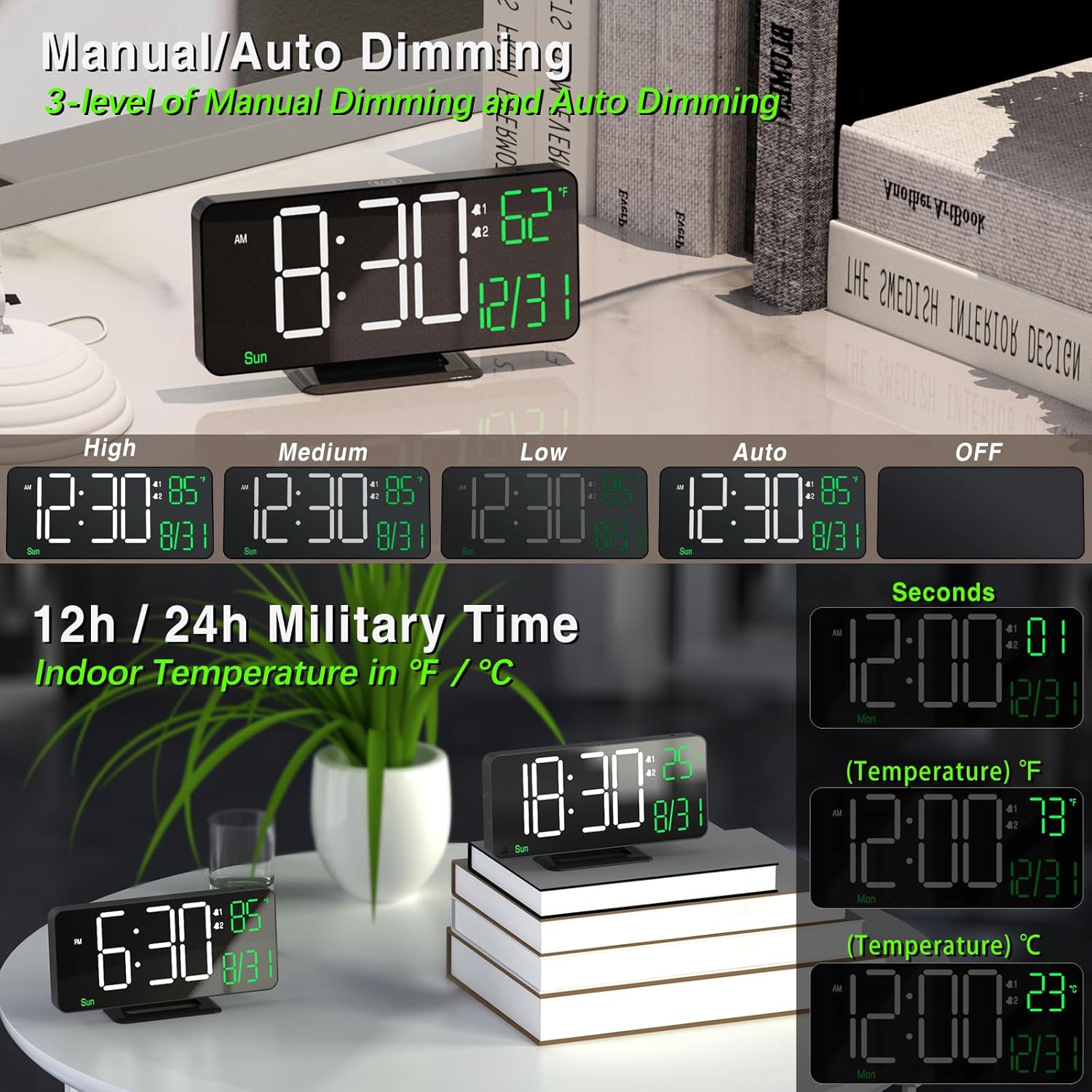 KOSUMOSU 67in Black Digital Alarm Clock