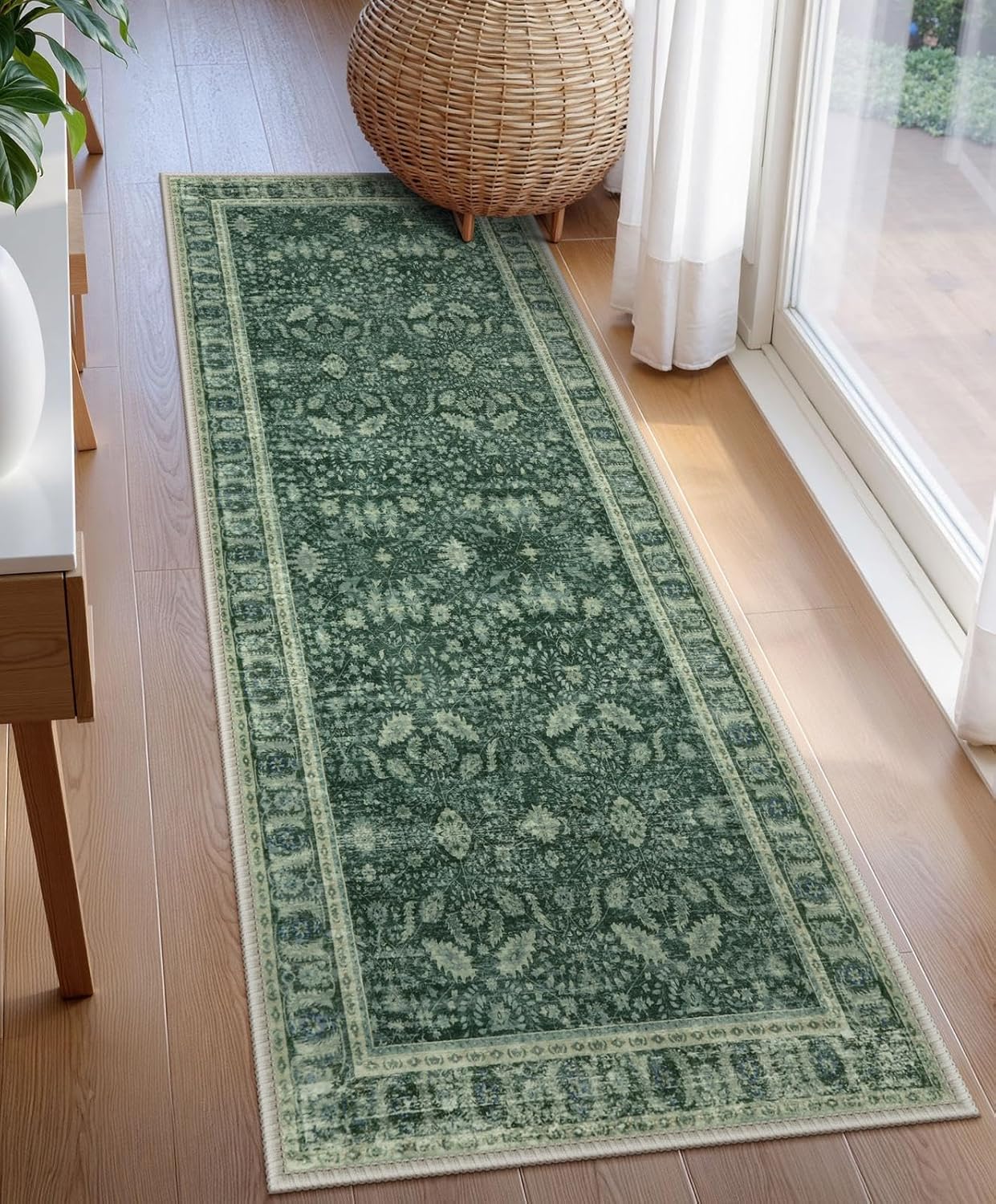Lahome Vintage Green Washable Kitchen Runner Rug 2x6ft
