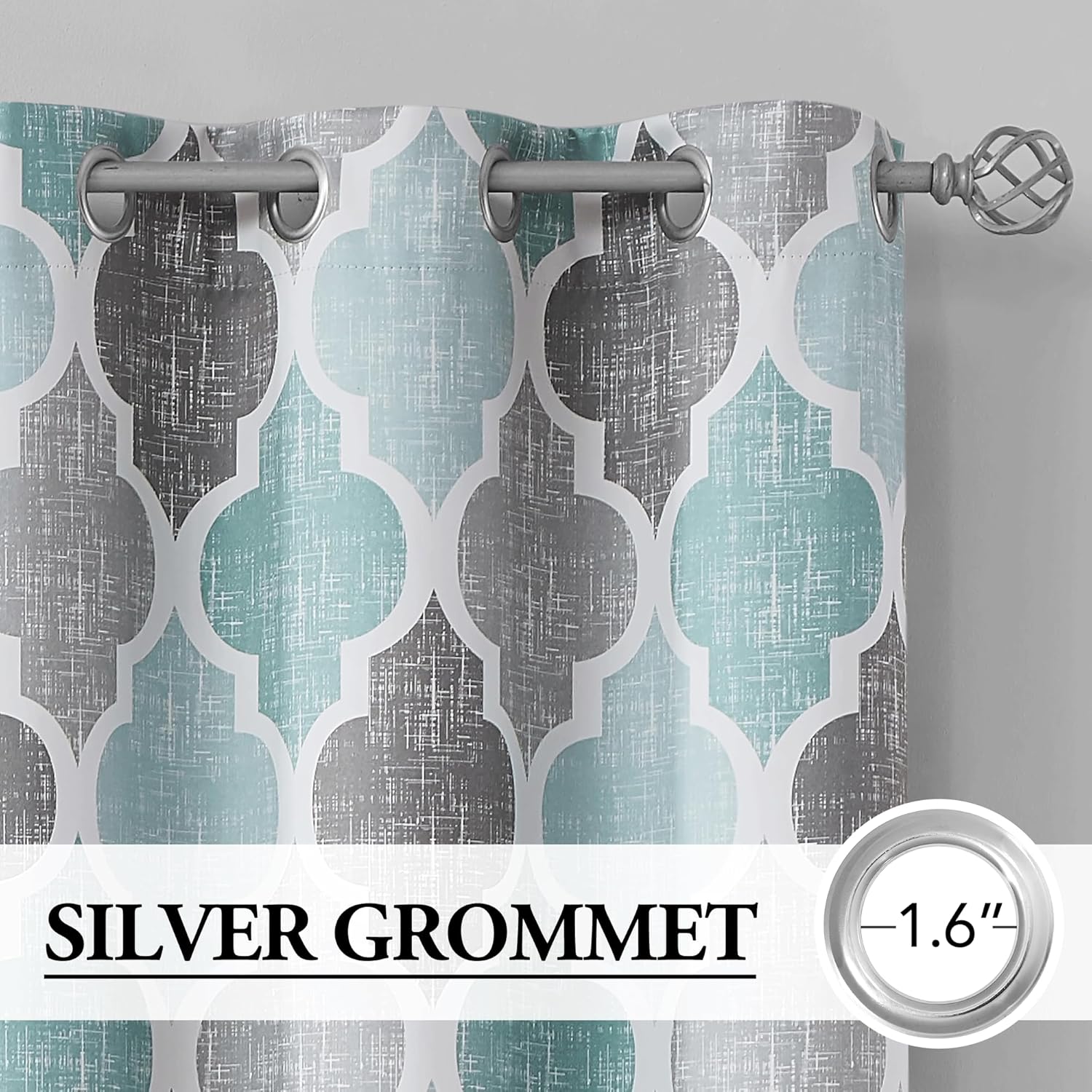 Beauoop Blackout Curtains 50x63 2 Panels Aqua Grey