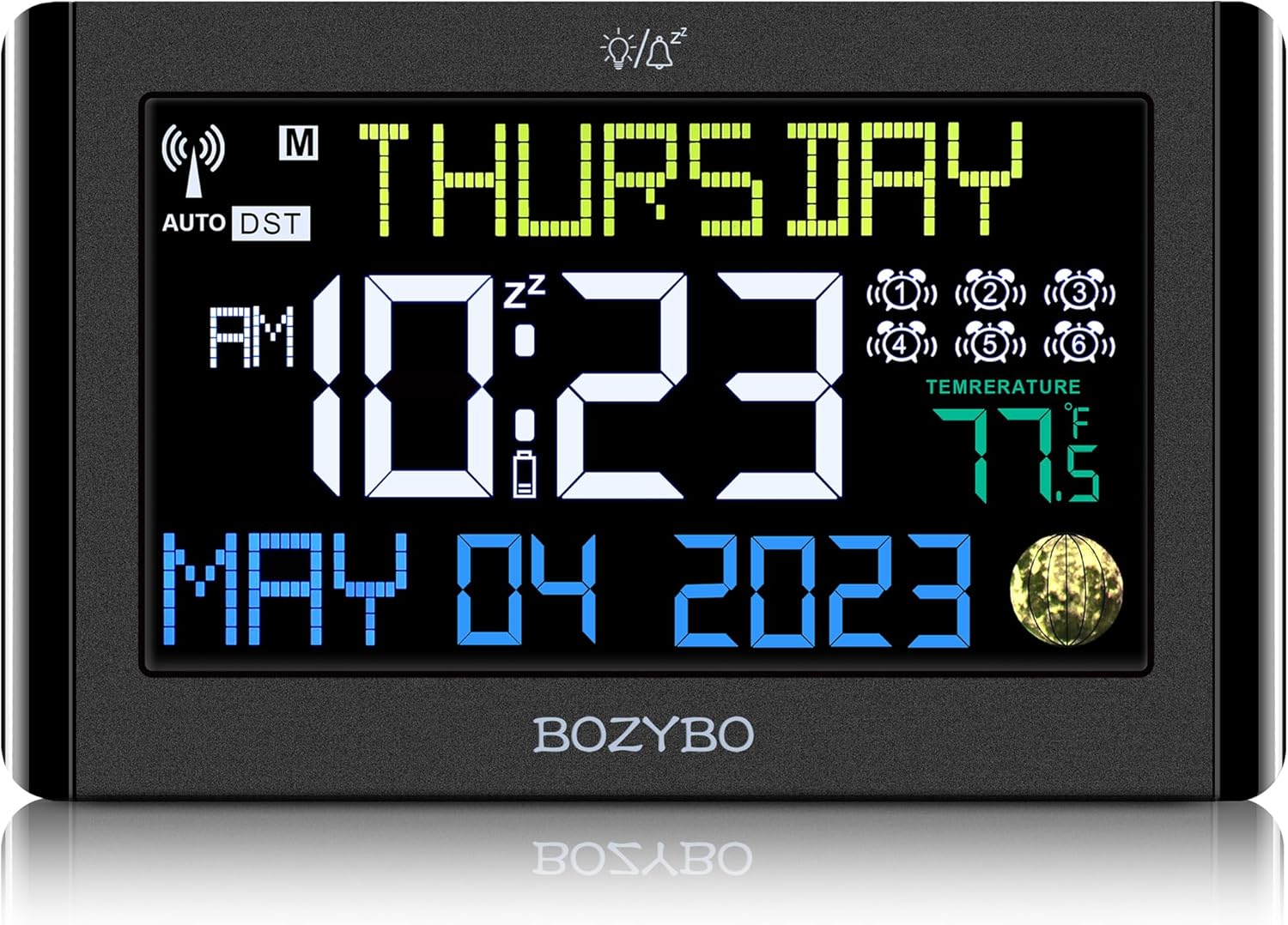 BOZYBO Digital Clock with 6 Alarms and Temperature