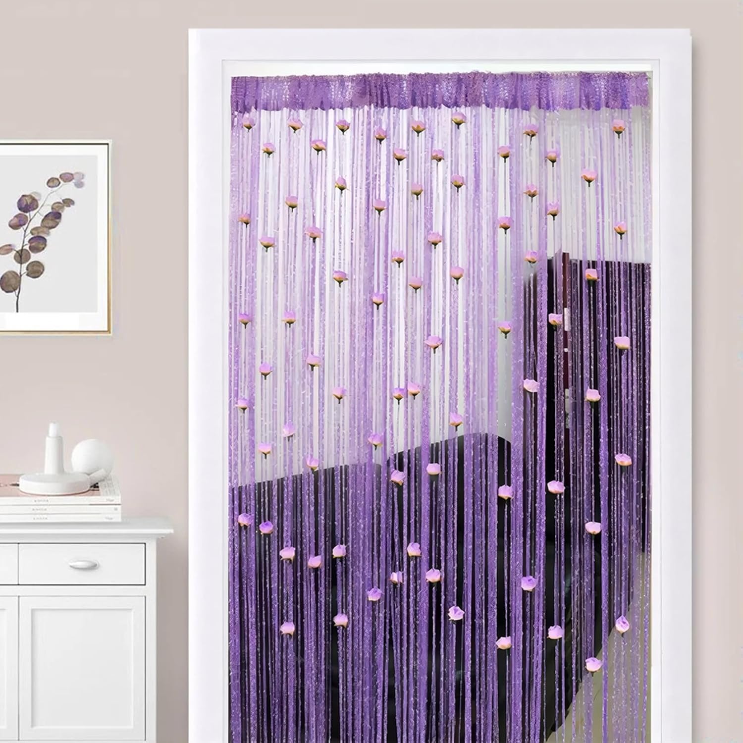 Beaded Door Curtain 39x79 Inch Decorative Room Divider with Removable Rose Rod Pocket