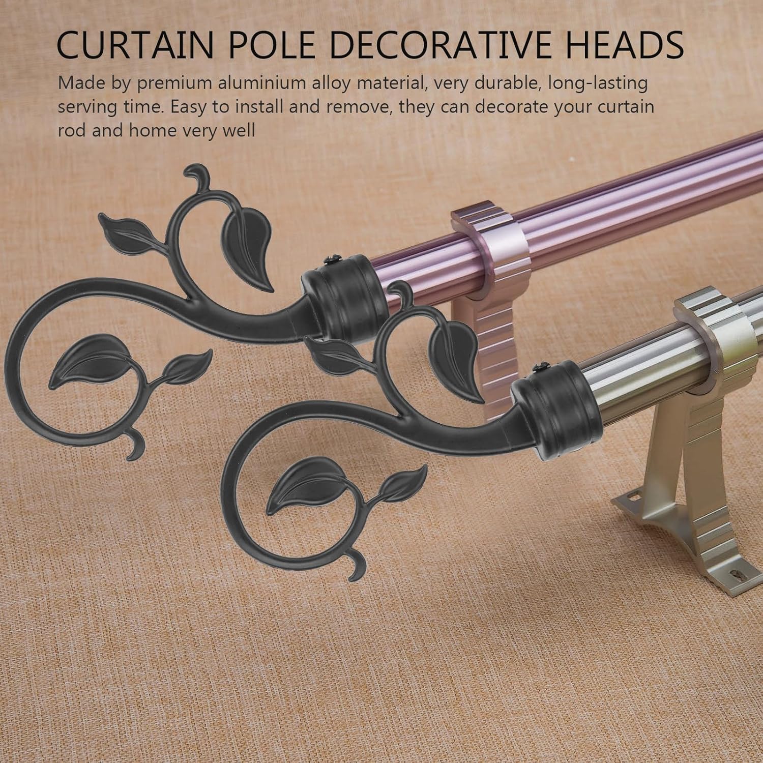 Cabilock 2pcs Black Curtain Rod Ends for Living Room Bedroom