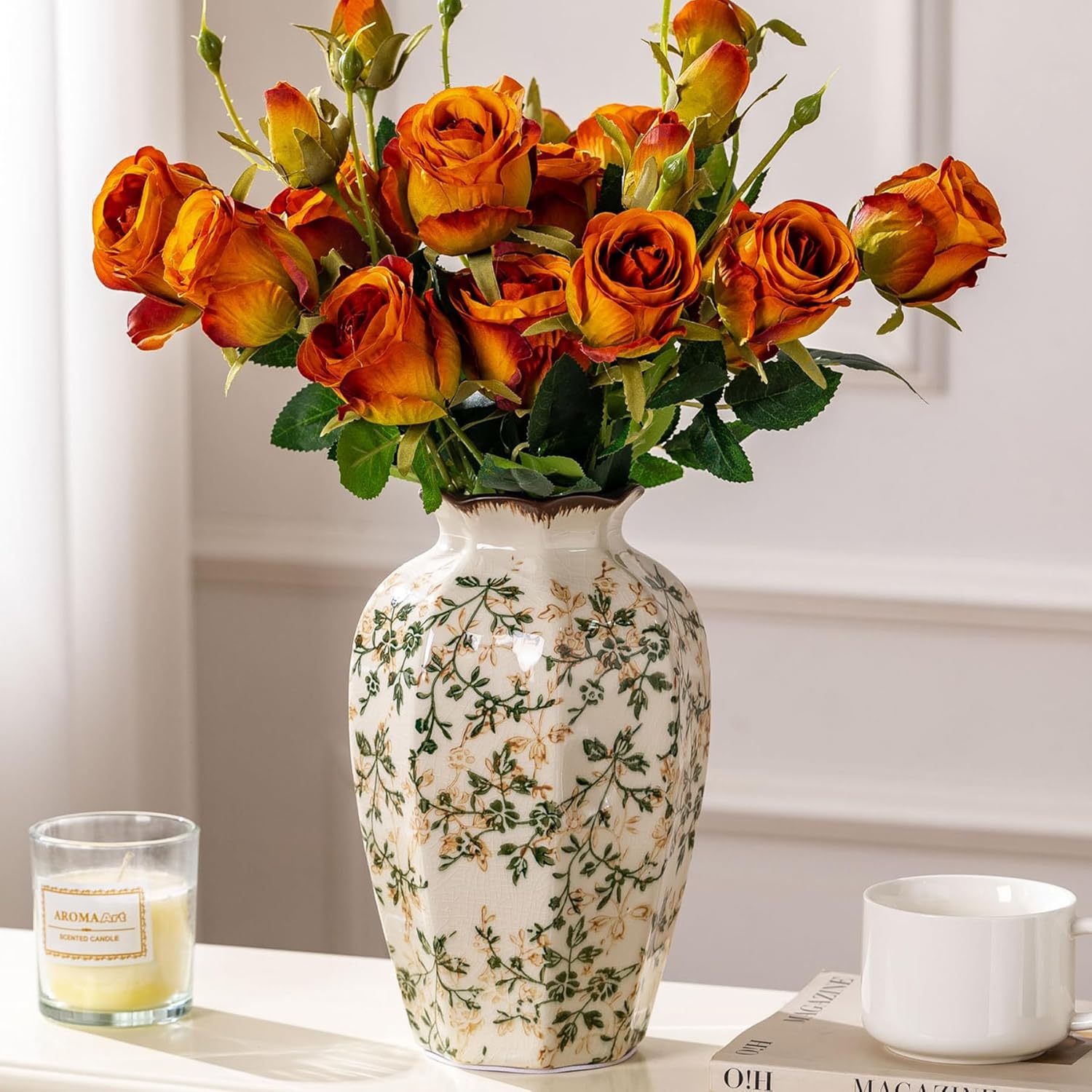 Vintage Pastoral Octagonal Ceramic Vase 91 Inch