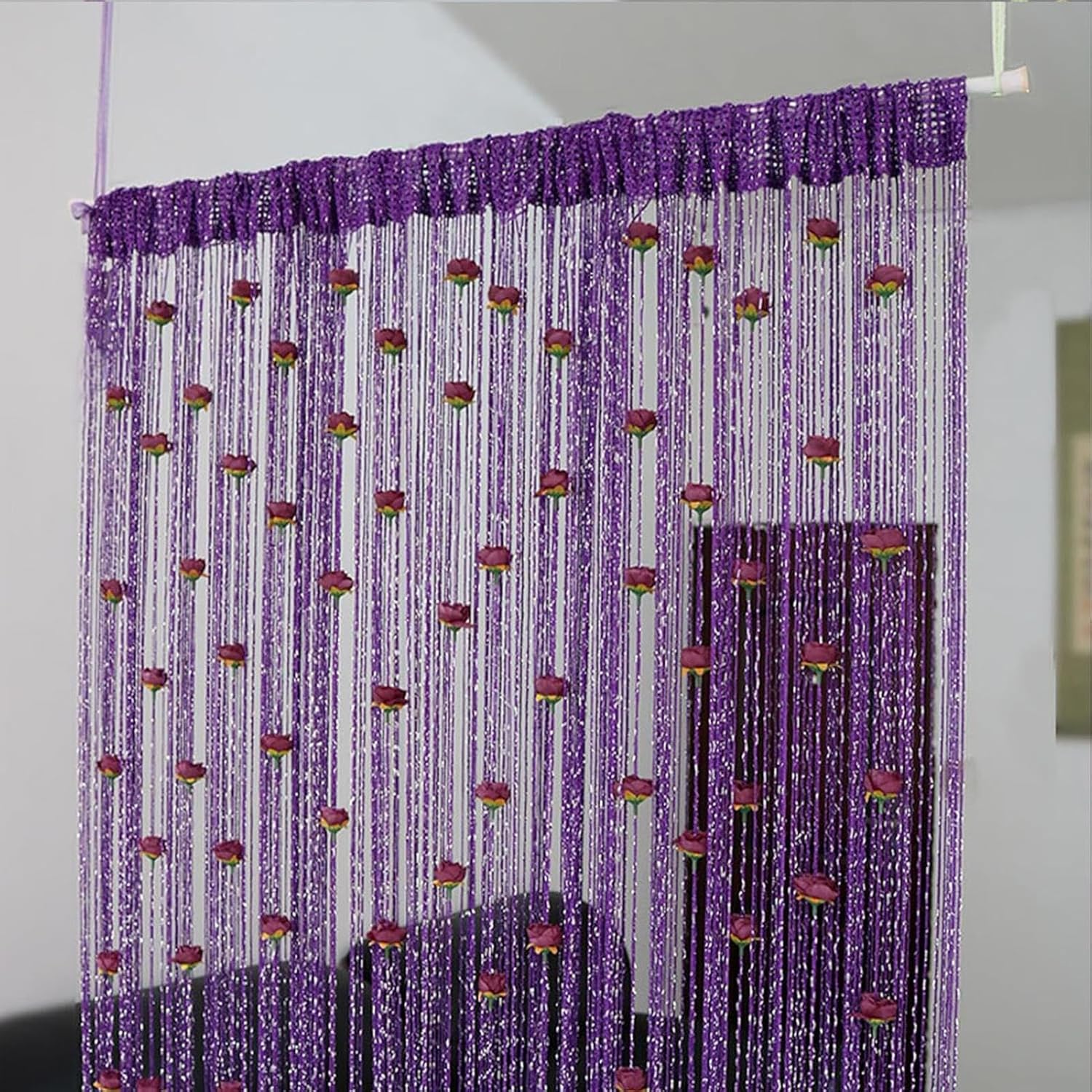 Generic Rose Thread Door Curtain 39x79 Inch Purple