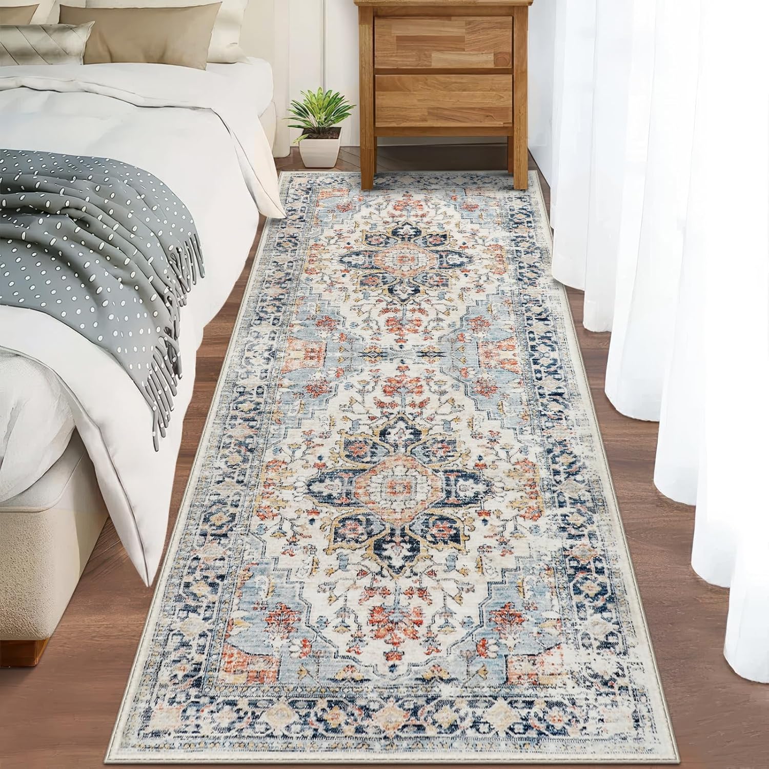 Boho Runner Rug 3x6 Washable Vintage Distressed Area Rug for Hallways Entryway Kitchen Bathroom