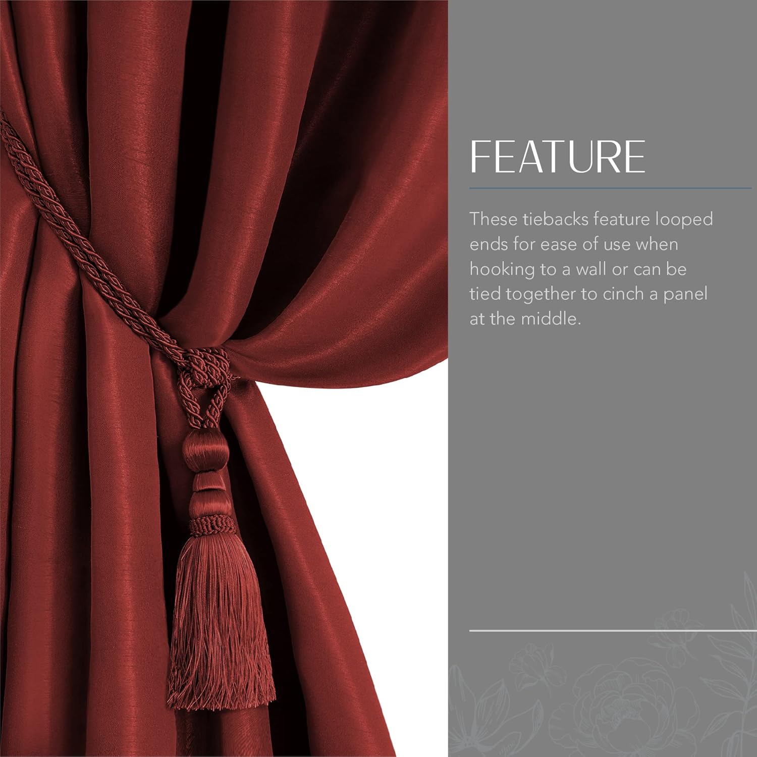 Elrene Home Fashions Amelia Tassel Tieback Red 24 Inches