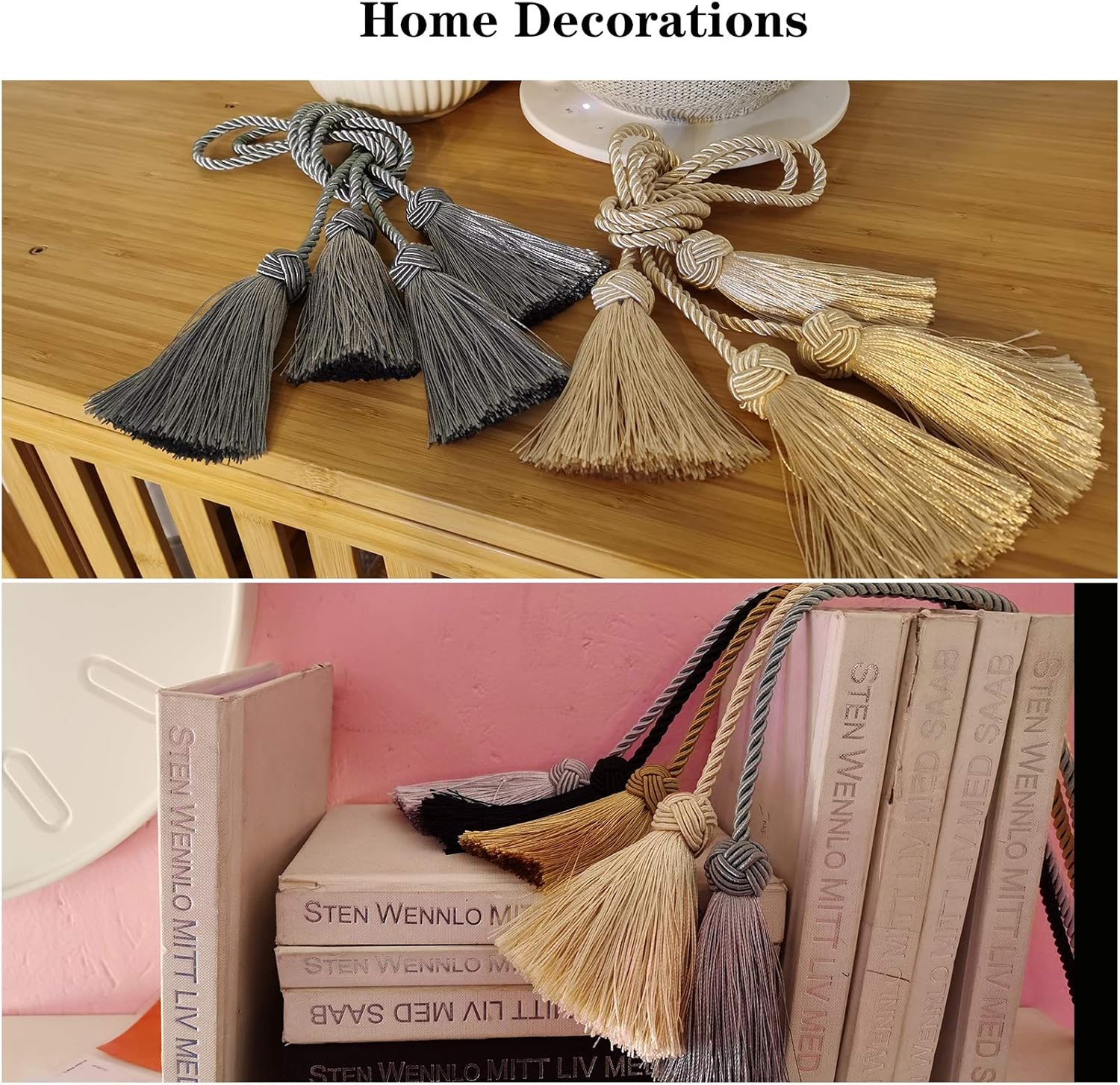 Elegant Black Rope Curtain Tiebacks with Tassels 4 Pack