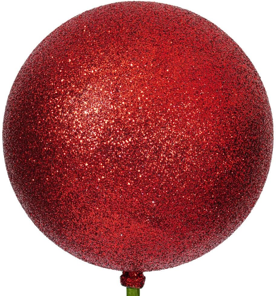 Vickerman 4 Inch Red Glitter Ball Ornament Stick 6 Pack