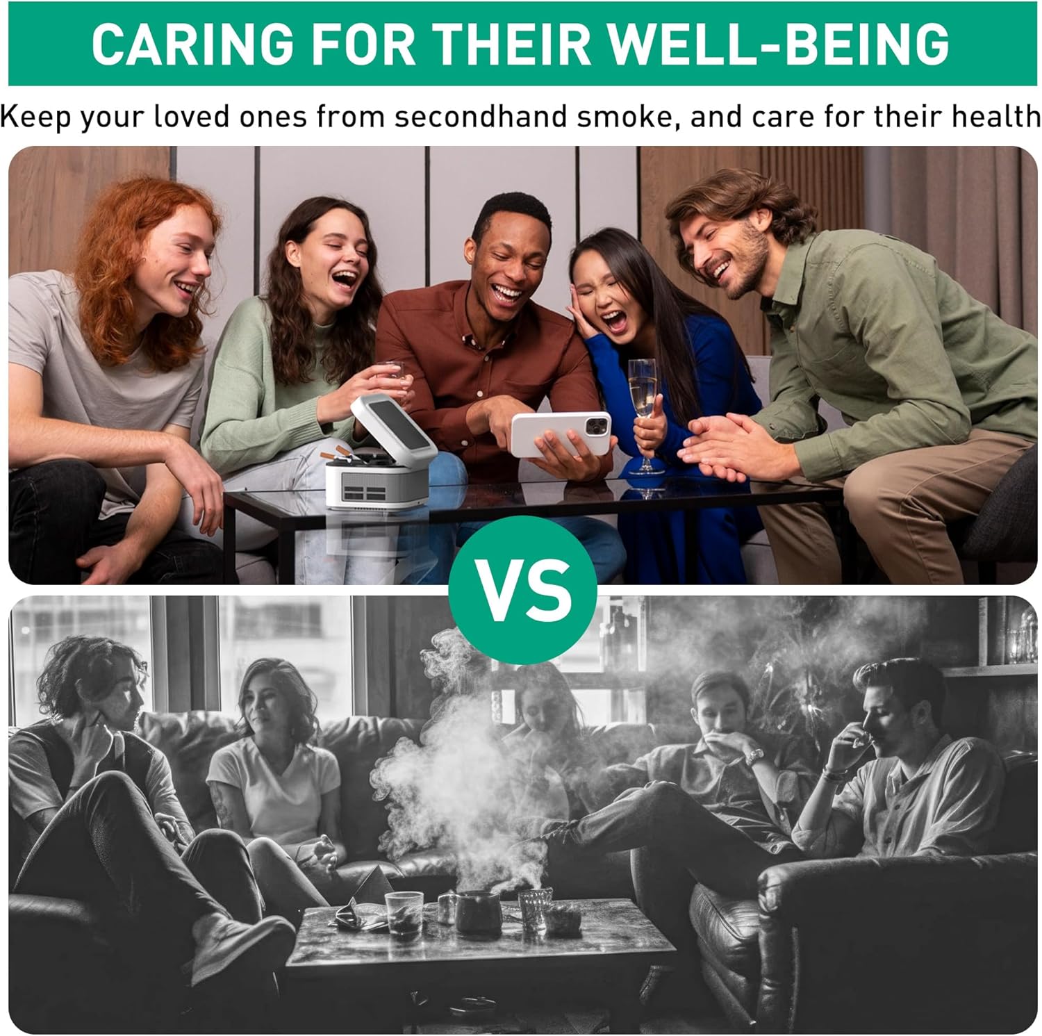 VANSU 2 in 1 Air Purifier Smokeless Ashtray with HEPA Filter USB Rechargeable